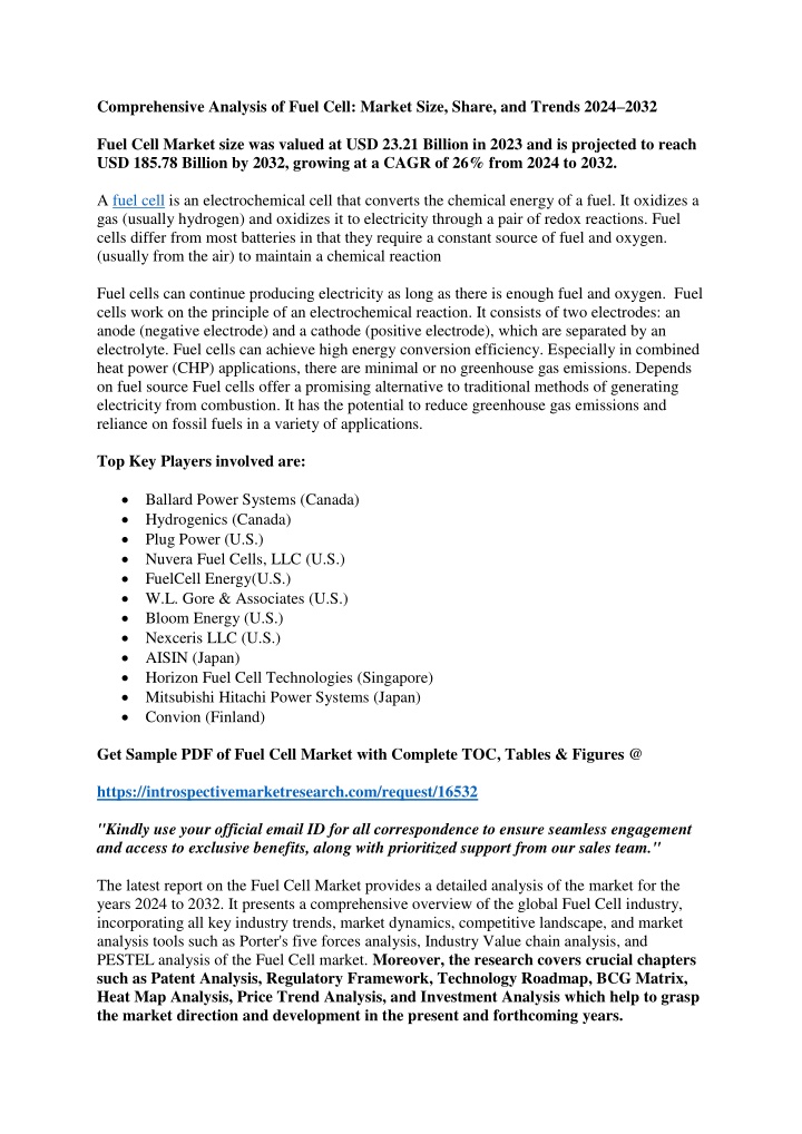 comprehensive analysis of fuel cell market size