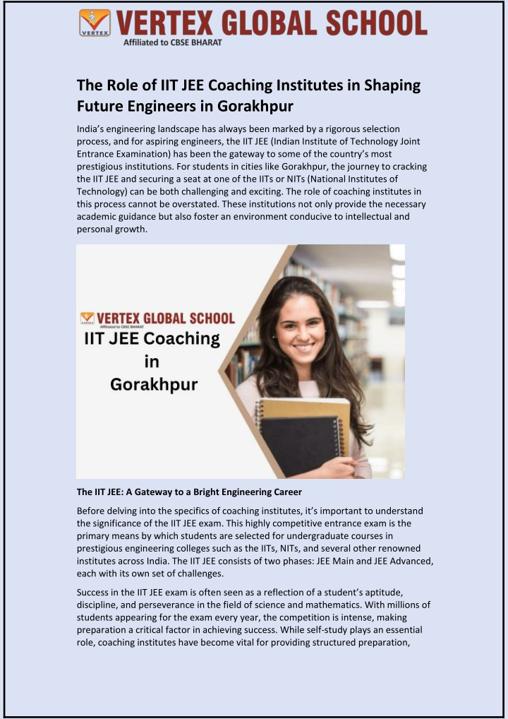 the role of iit jee coaching institutes