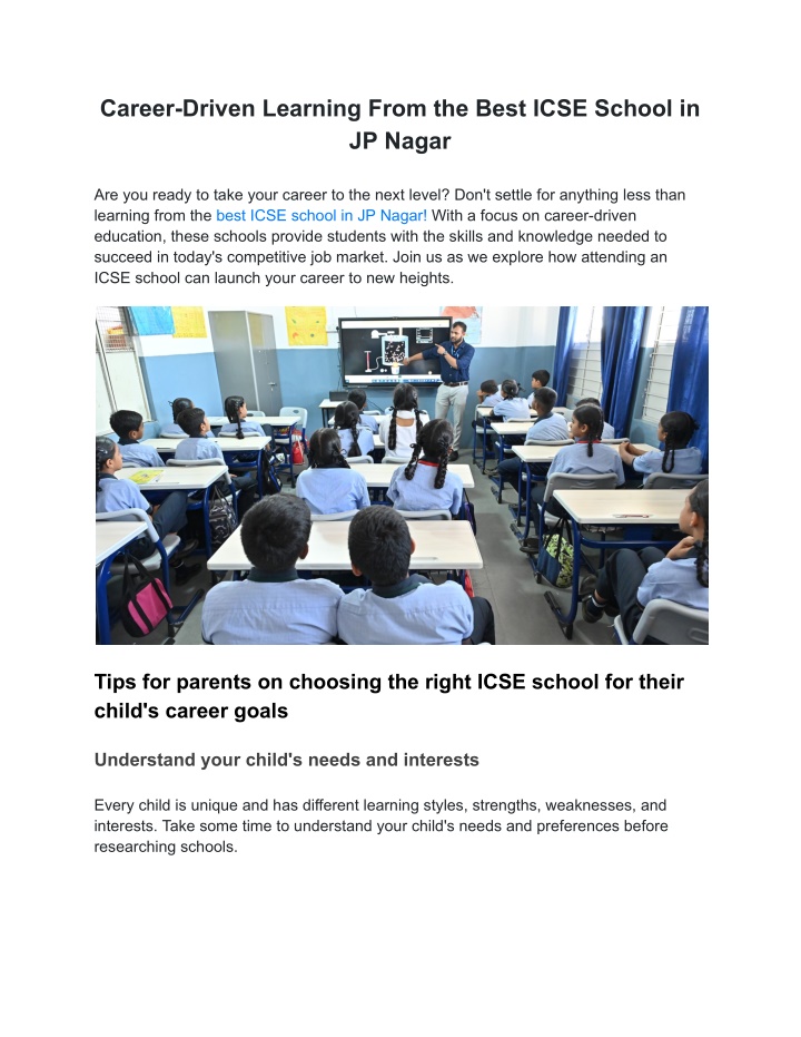 career driven learning from the best icse school