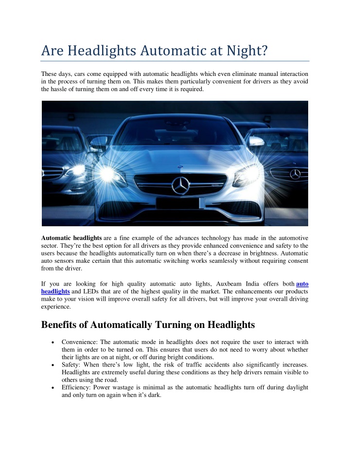 are headlights automatic at night