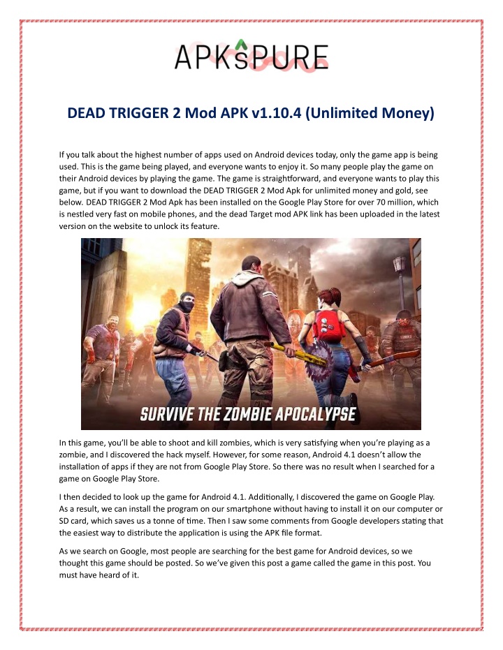 dead trigger 2 mod apk v1 10 4 unlimited money