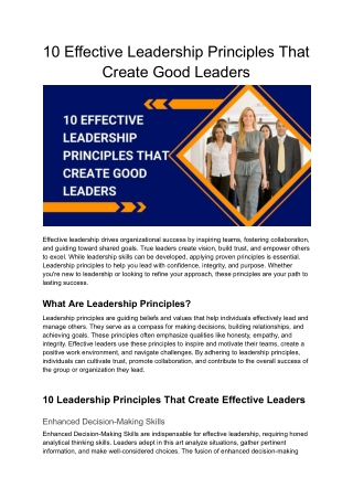 10 Effective Leadership Principles That Create Good Leaders