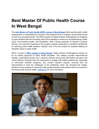 best master of public health course in west bengal