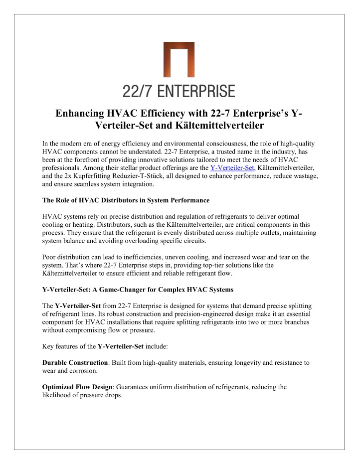 enhancing hvac efficiency with 22 7 enterprise