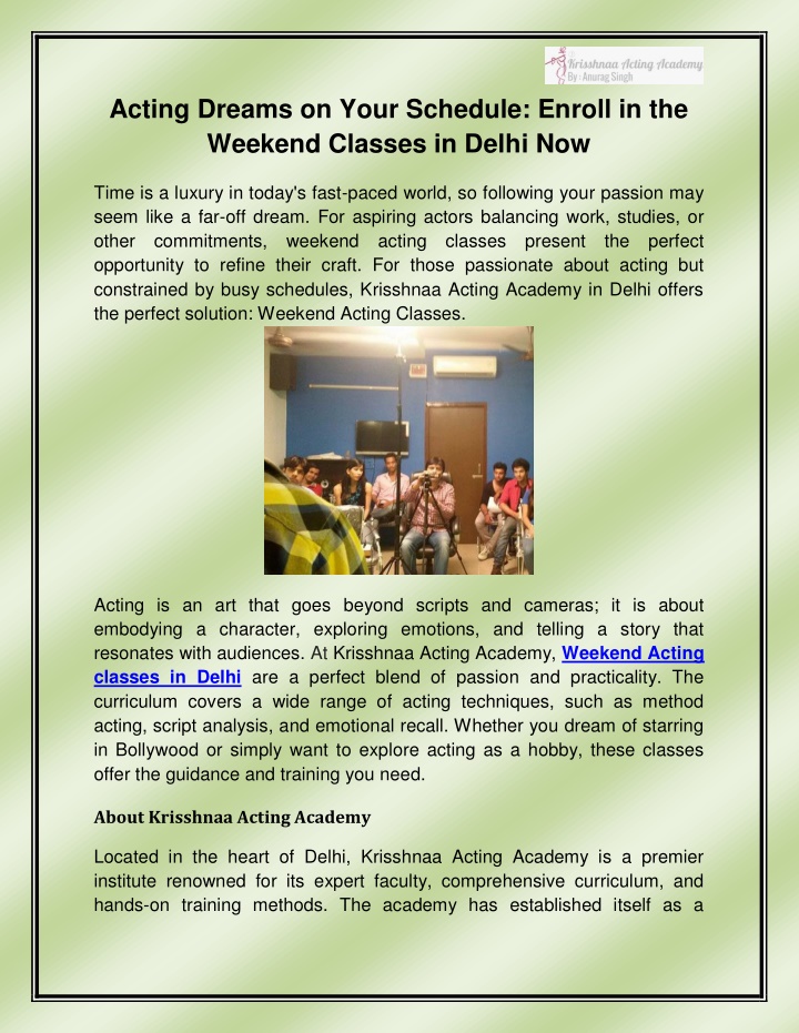 acting dreams on your schedule enroll