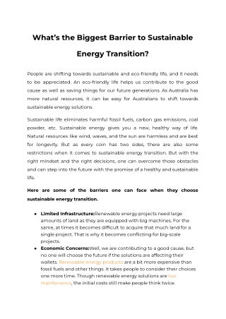 What’s the Biggest Barrier to Sustainable Energy Transition