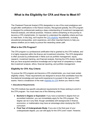 what is the eligibility for cfa and how to meet it