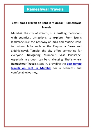 Best Tempo Travels on Rent in Mumbai  Rameshwar Travels