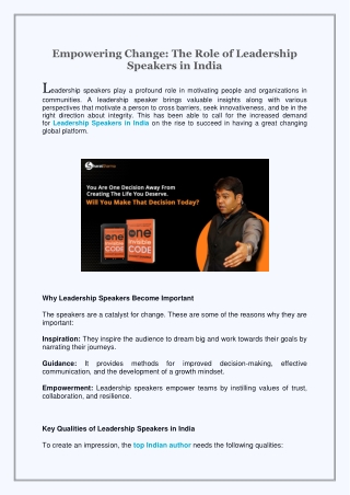 Empowering Change, The Role of Leadership Speakers in India