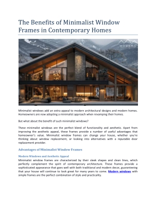 The Benefits of Minimalist Window Frames in Contemporary Homes