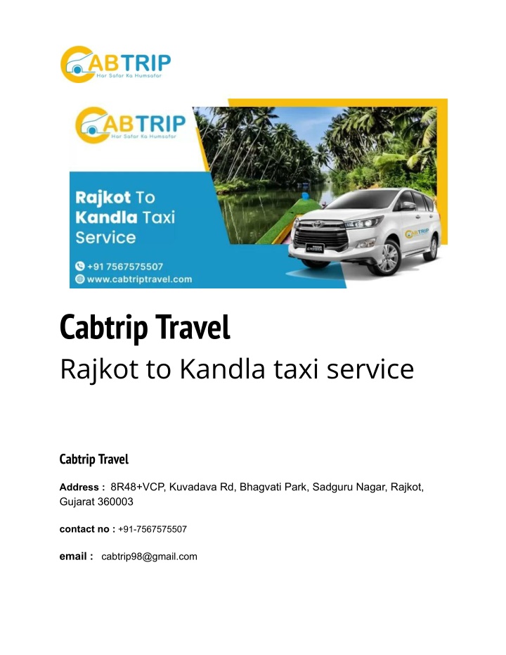 cabtrip travel rajkot to kandla taxi service