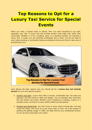 Top Reasons to Opt for a Luxury Taxi Service for Special Events