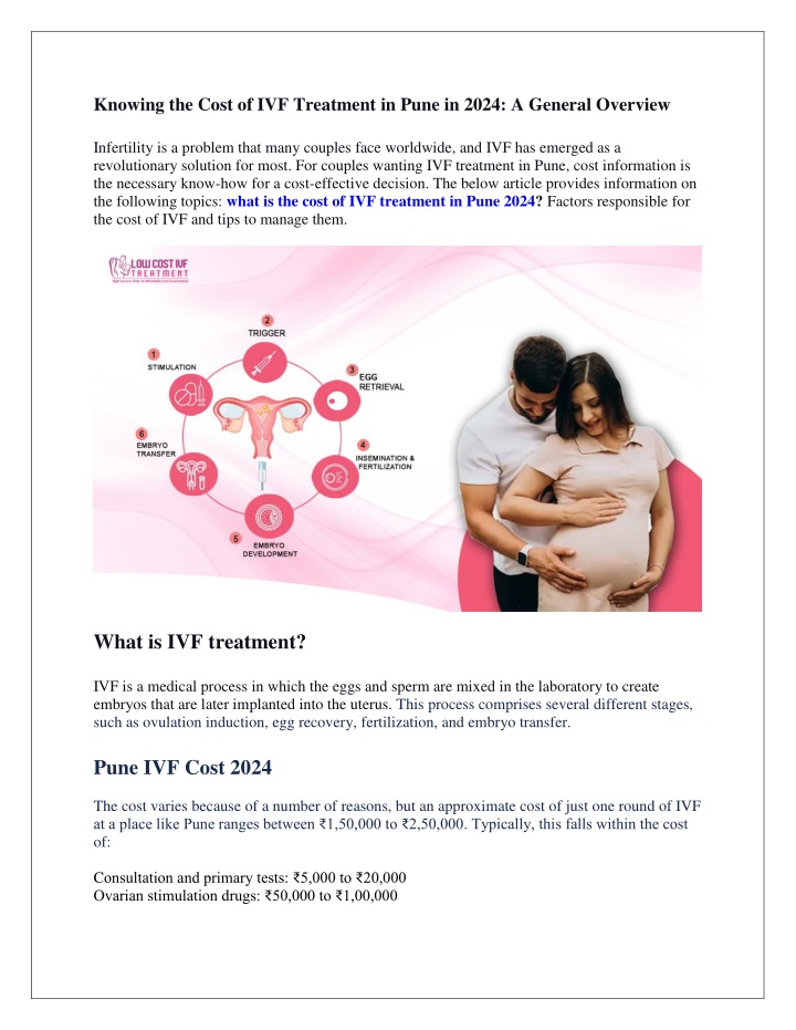 knowing the cost of ivf treatment in pune in 2024