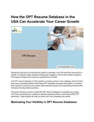 How the OPT Resume Database in the USA Can Accelerate Your Career Growth