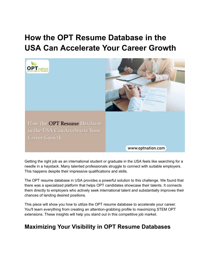 how the opt resume database