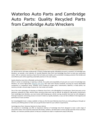 Waterloo Auto Parts and Cambridge Auto Parts  Quality Recycled Parts from Cambridge Auto Wreckers