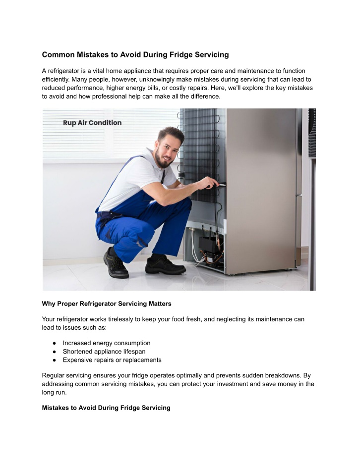 common mistakes to avoid during fridge servicing