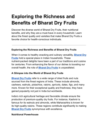 Exploring the Richness and Benefits of Bharat Dry Fruits