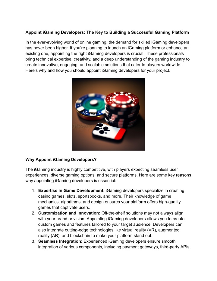 appoint igaming developers the key to building