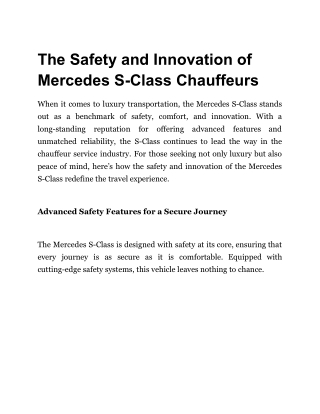 The Safety and Innovation of Mercedes S-Class Chauffeurs