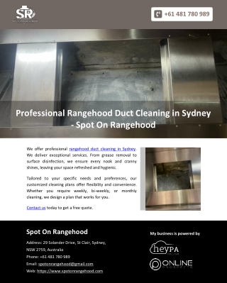 Professional Rangehood Duct Cleaning in Sydney - Spot On Rangehood