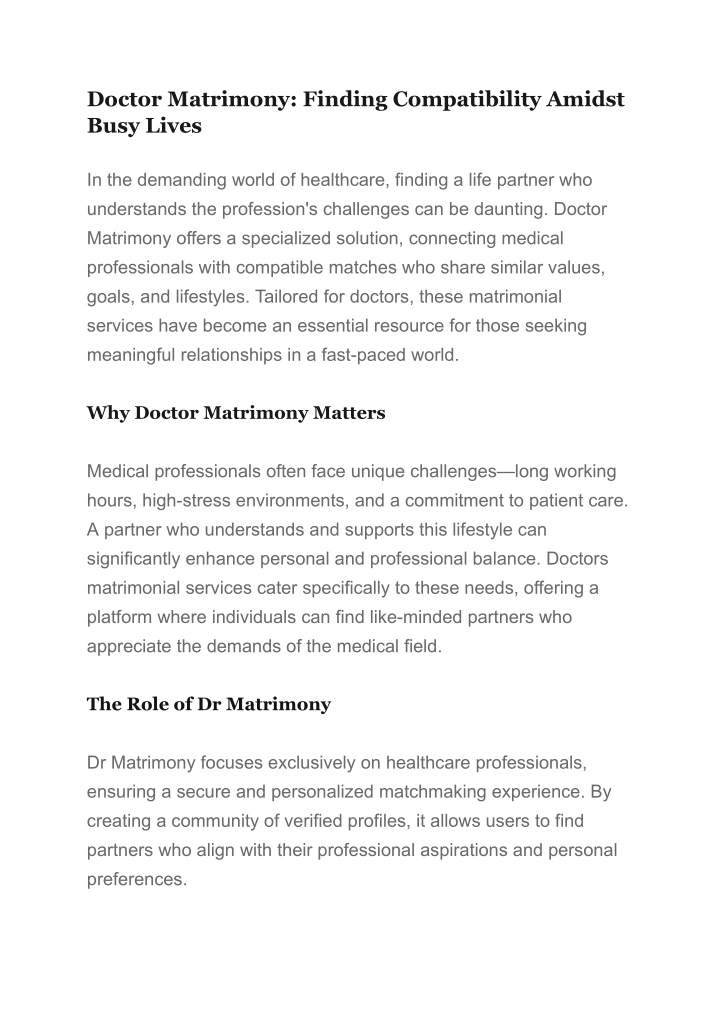 doctor matrimony finding compatibility amidst