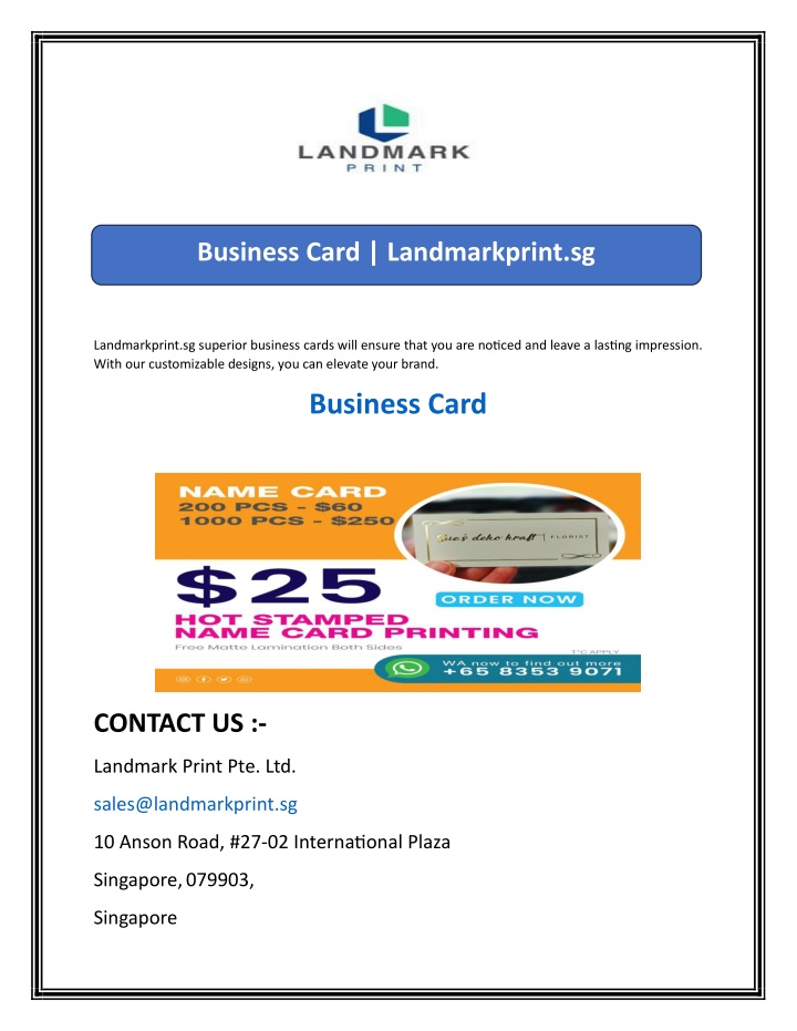 business card landmarkprint sg