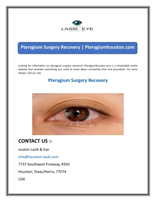 Pterygium Surgery Recovery  Pterygiumhouston