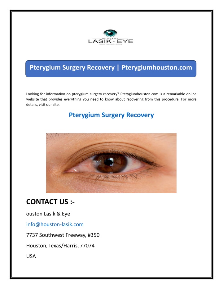 pterygium surgery recovery pterygiumhouston com