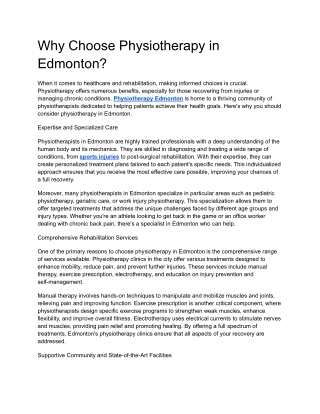 Why Choose Physiotherapy in Edmonton