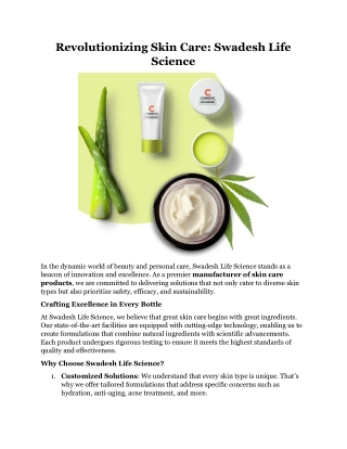 Revolutionizing Skin Care Swadesh Life Science