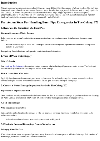 Fast Action Steps For Handling Burst Pipe Emergencies In THe colony, Tx