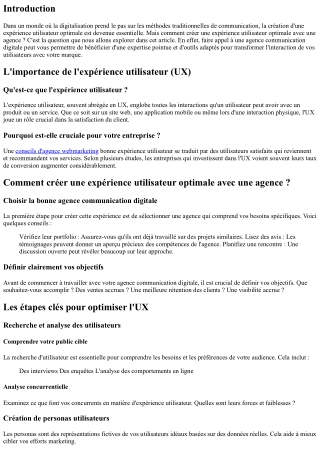Comment créer une expérience utilisateur optimale avec une agence ?