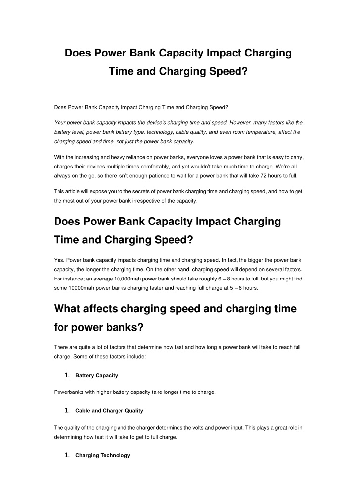 does power bank capacity impact charging