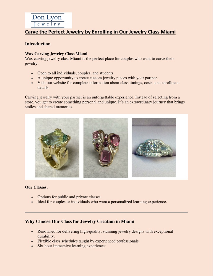 carve the perfect jewelry by enrolling