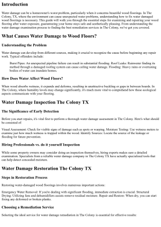 How to Repair Water Damaged Wood Floors in The Colony TX