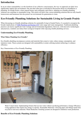 Eco-Friendly Plumbing Solutions for Sustainable Living in Grande Prairie