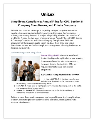 Simplifying Compliance Annual Filing for OPC Section 8 Company Compliances, and Private Company
