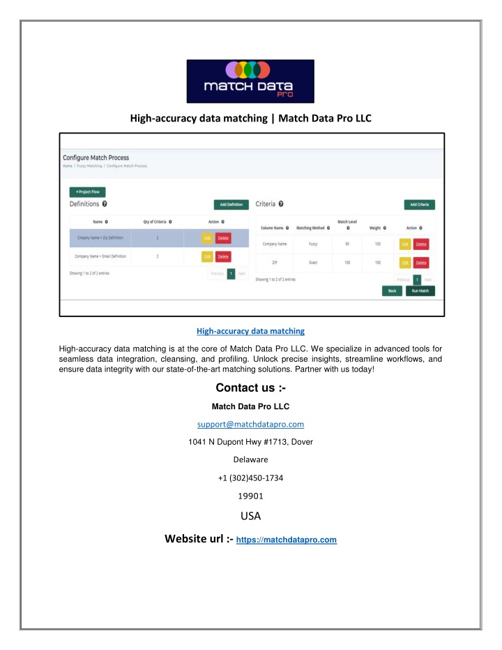 high accuracy data matching match data pro llc