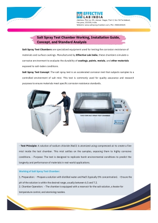 Salt Spray Test Chamber Working, Installation Guide, Concept