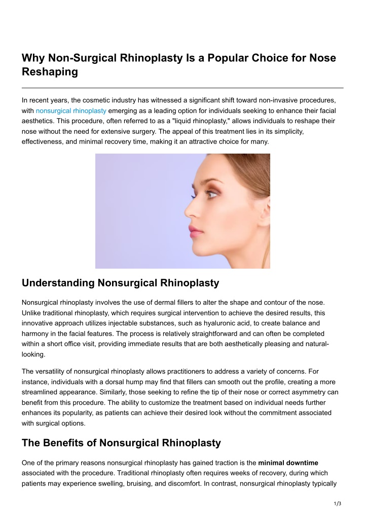 why non surgical rhinoplasty is a popular choice