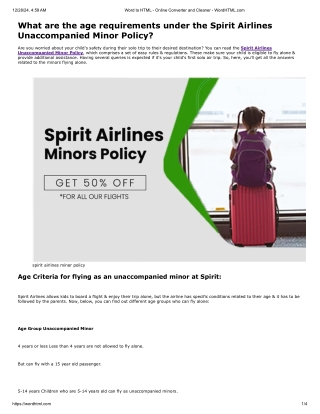 What are the age requirements under the Spirit Airlines Unaccompanied Minor Poli