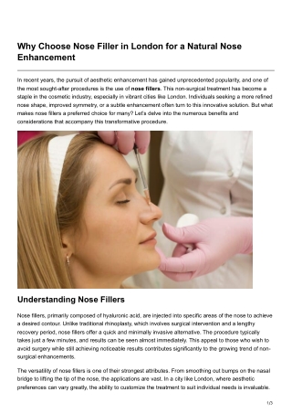 Why Choose Nose Filler in London for a Natural Nose Enhancement