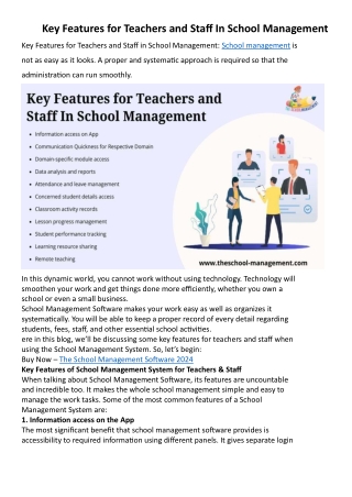 Key Features for Teachers and Staff In School Management