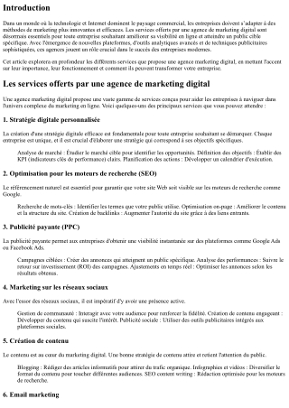 Les services offerts par une agence de marketing digital