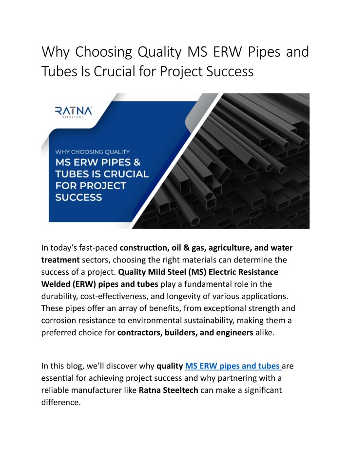 why choosing quality ms erw pipes and tubes