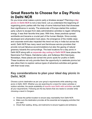 5 Best Locations for a Perfect Day Picnic in Delhi NCR