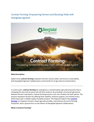 Contract Farming Empowering Farmers and Boosting Yields with Heerglobal Agritech