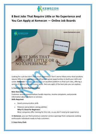 8 Best Jobs That Require Little or No Experience and You Can Apply at Kemecon