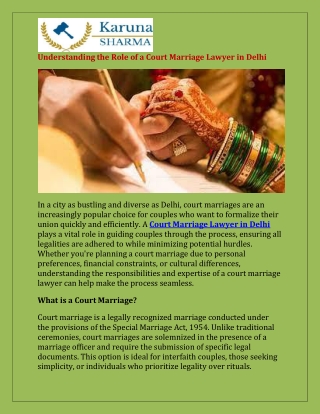 Understanding the Role of a Court Marriage Lawyer in Delhi